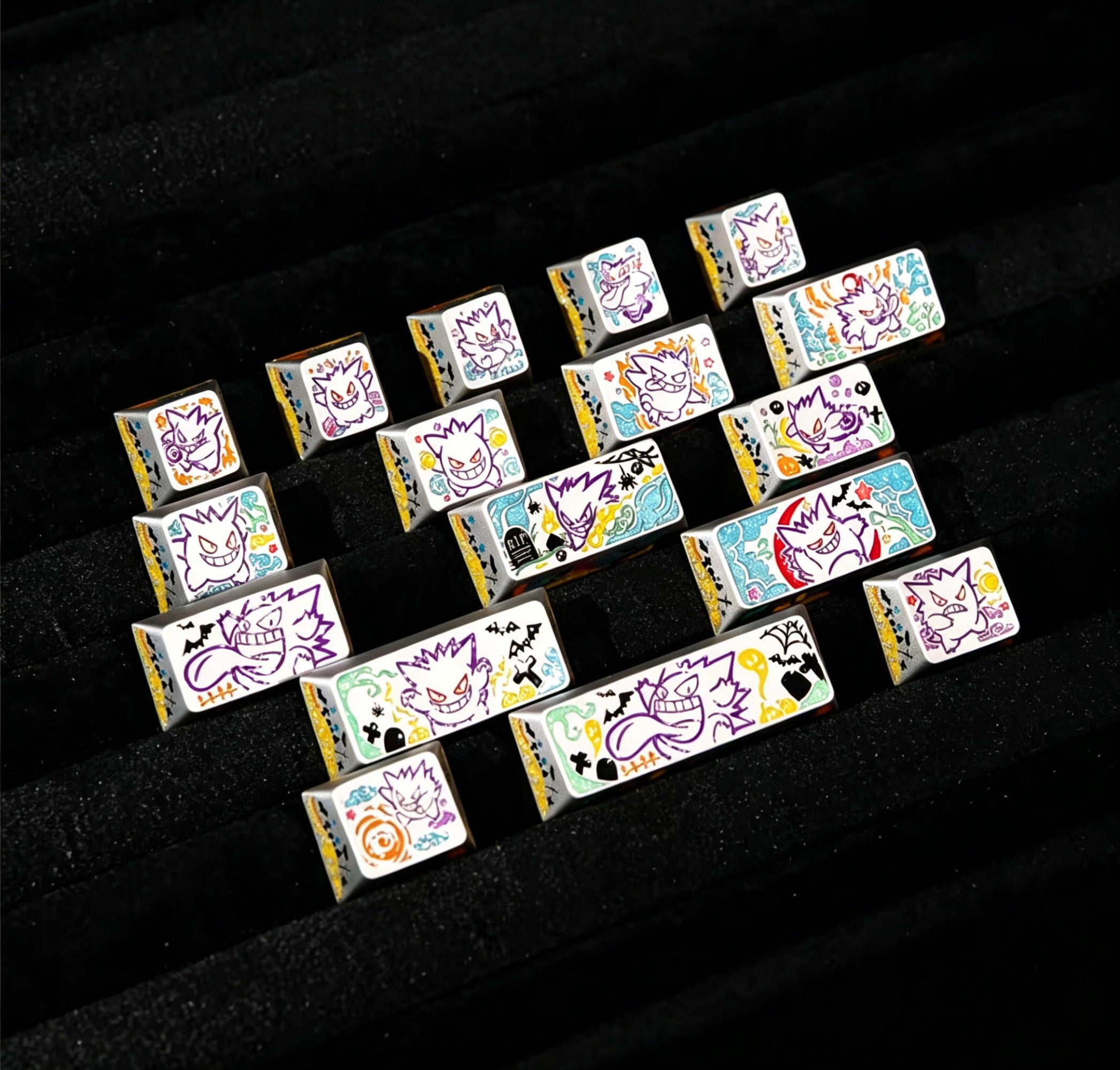 Pok é mon series, Gangar themed design, 17 key set, keycaps made of aluminum alloy material CNC integrated precision machining personalized keycaps, mechanical keyboard decorative keycaps