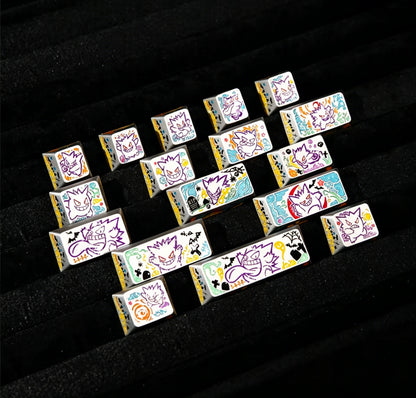 Pok é mon series, Gangar themed design, 17 key set, keycaps made of aluminum alloy material CNC integrated precision machining personalized keycaps, mechanical keyboard decorative keycaps