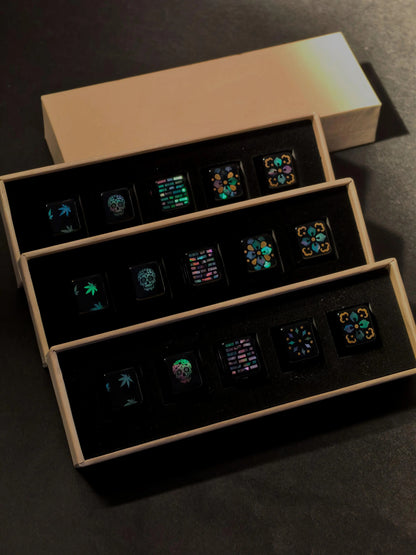 Simple geometric patterns The traditional Lacquerware decoration technique,+mother of pearl inlay, set of 5, classic and stylish game console buttons, decorative keycaps with directional key combinations