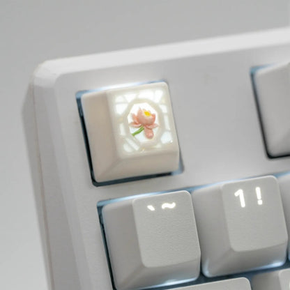 Lotus Theme, ceramic material, Embossed Linglong Glazed Ceramic Keycaps Eastern aesthetics personalized keycaps, Transparent design, atmospheric and creative design, mechanical keyboard, decorative keycaps