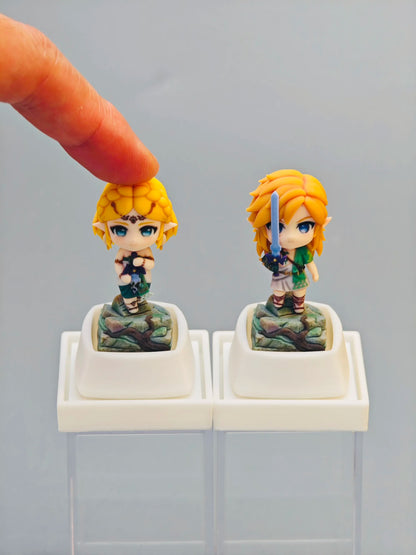 Legend of Zelda，Link/Princess Zelda， Multi colored resin printing and coloring, three-dimensional modeling, anime, gaming, cultural creativity, personalized keycaps, mechanical keyboard decoration keycaps