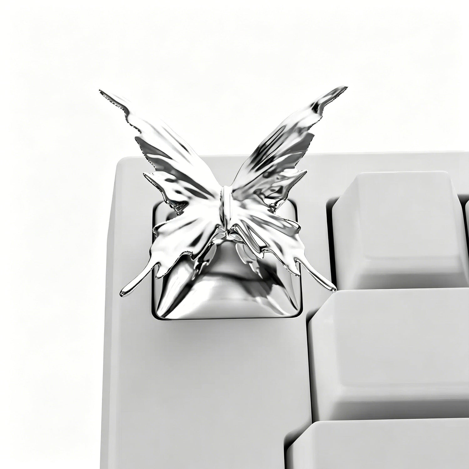 Metal butterfly, liquid metal butterfly shaped 1U personalized keycap, mechanical keyboard metal minimalist design decorative art keycap