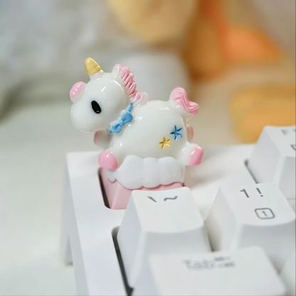 Rainbow Unicorn, Multi colored Resin Clay Handmade Keycaps, Cute Cartoon Rainbow Pony Mechanical Keyboard Decorative Keycaps