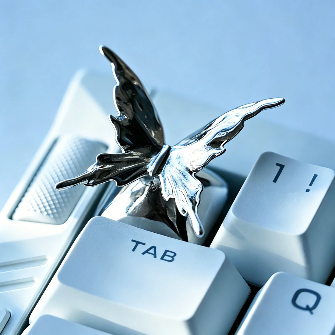 Metal butterfly, liquid metal butterfly shaped 1U personalized keycap, mechanical keyboard metal minimalist design decorative art keycap