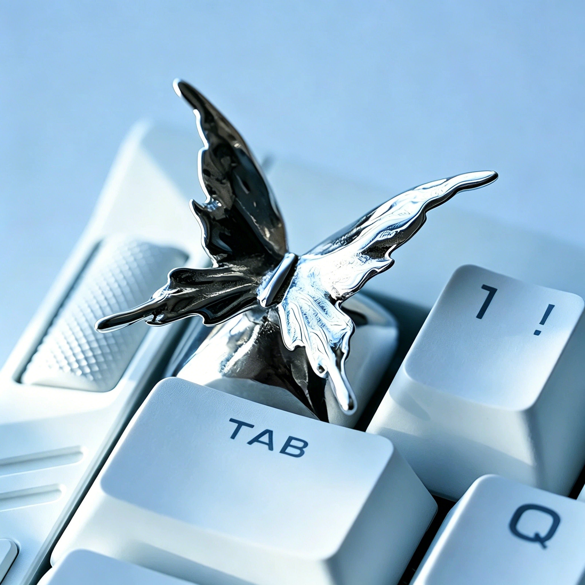 Metal butterfly, liquid metal butterfly shaped 1U personalized keycap, mechanical keyboard metal minimalist design decorative art keycap