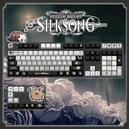 Hollow Knight: Silksong Theme, Personalized Key Cap Set PBT Material Game Key Cap Set, Mechanical Keyboard Personalized Key Cap Set, Suitable for 61/64/68/75/84/87/104 Key Mechanical Keyboard