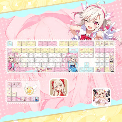 Fate/kaleid liner series, Illyasviel von Einzbern theme, PBT material personalized keycap set, anime keycap culture peripheral mechanical keyboard decoration keycaps， Compatible with 61/64/68/75/84/87/104 key mechanical keyboard keycap set