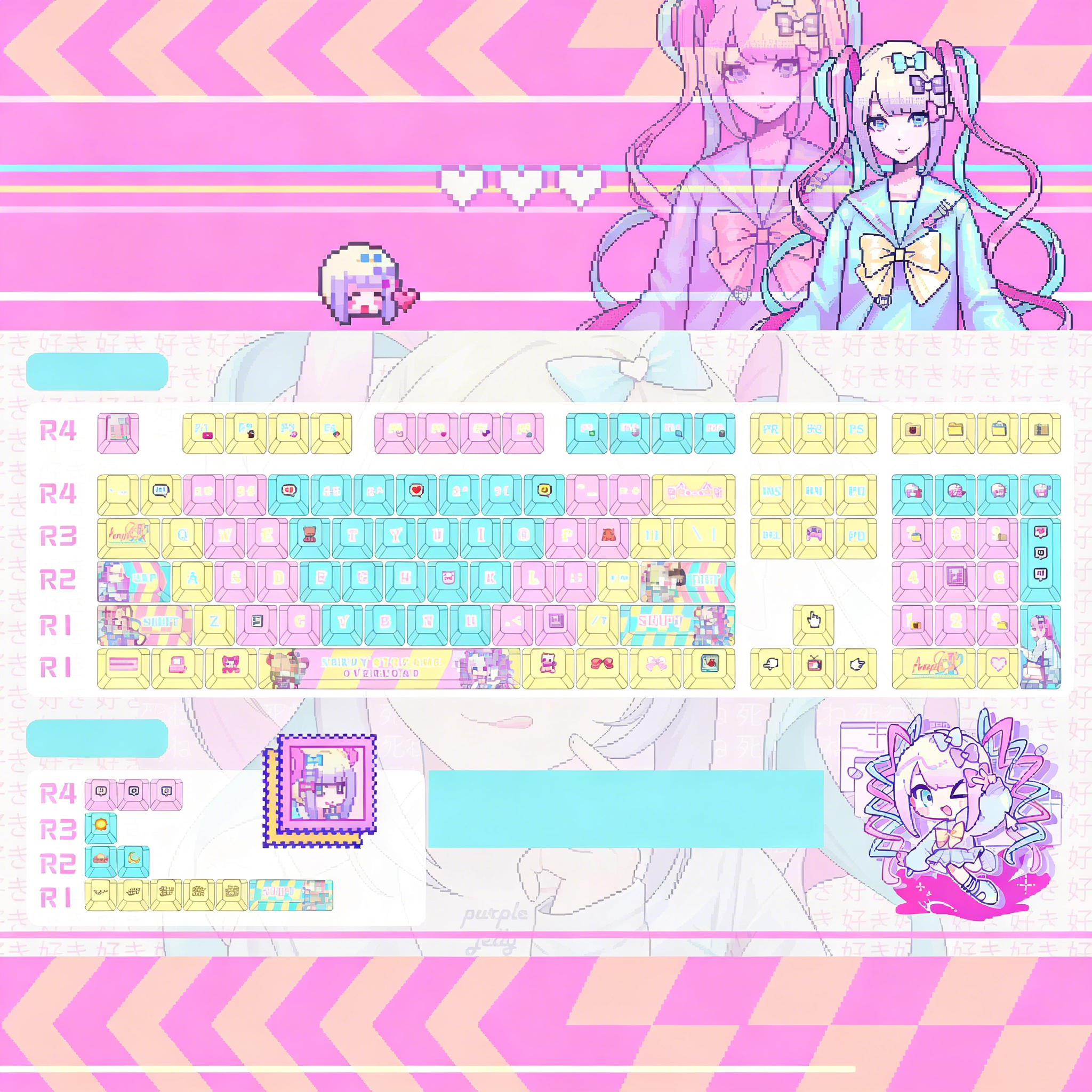NEEDY GIRL OVERDOSE series, Rain theme, PBT material personalized keycap set, anime keycap culture peripheral mechanical keyboard decoration keycaps， Compatible with 61/64/68/75/84/87/104 key mechanical keyboard keycap set