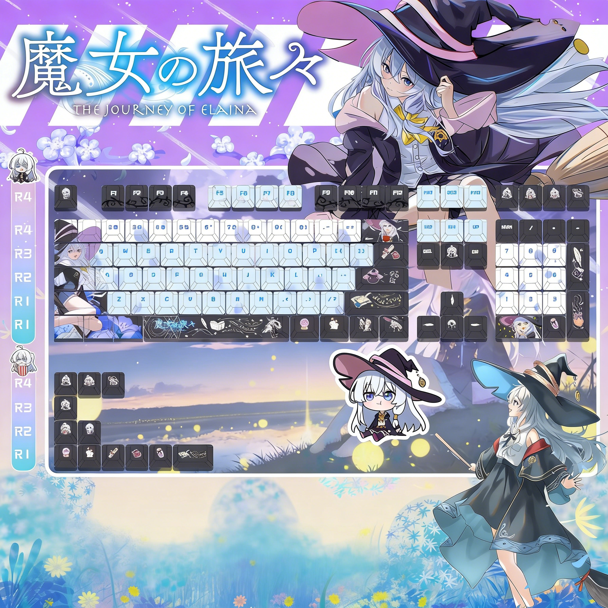 Wandering Witch series, Elaina theme, PBT material personalized keycap set, anime game culture creative decoration keycap set, mechanical keyboard, anime keycap art keycap