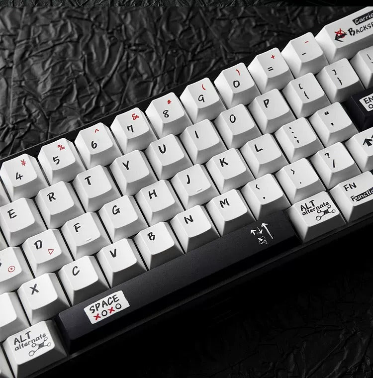 Black fire themed minimalist design, PBT material material personalized keycap set, compatible with 61/64/68/75/84/87/104 mechanical keyboard replacement keycap