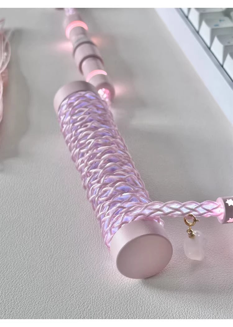 Pink/purple, single crystal copper spiral integral luminous aviation plug, manually customized data cable, keyboard cable