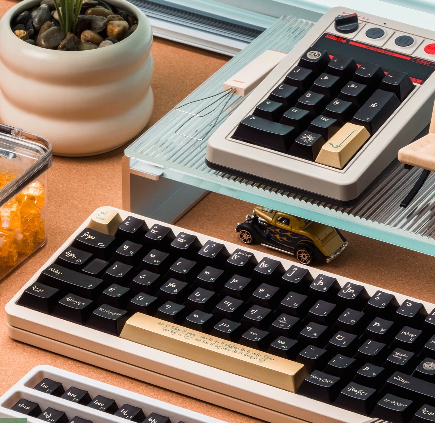 Elf Diamond Black Gold Color Match Keycap Set, Creative Keycap Cultural Art Keycap PBT Material Personalized Keycap Set, Compatible with 61/64/68/75/84/87/104 Key Mechanical Keyboard