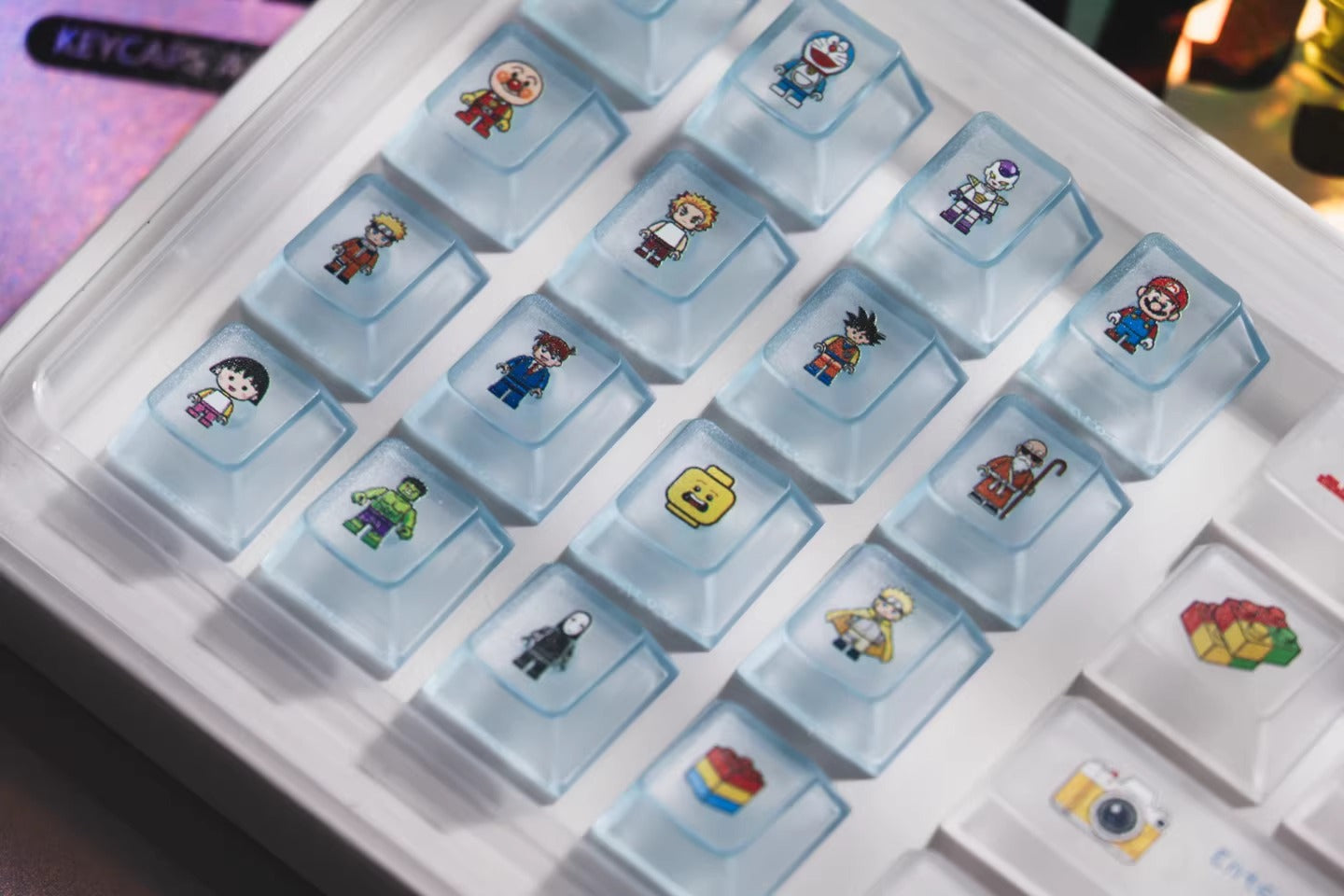 Lego themed design, cartoon cute personalized custom keycap complete set PBT+PC heat sublimation factory height, personalized themed keycap set