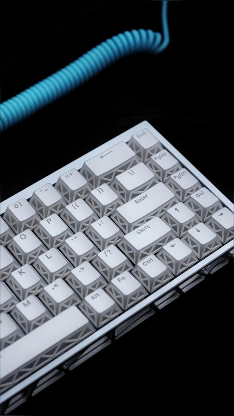 White translucent minimalist design keycap folding shadow, 4-sided hollow translucent front engraving customized keyboard PC+PBT compatible with 61/64/68/75/84/87/104 mechanical keyboard