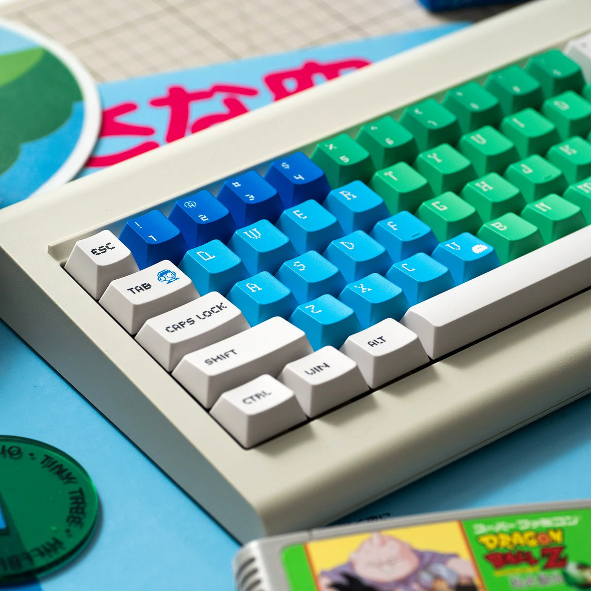 Original Design Network, Gradient Color PBT material personalized keycap set, anime keycap culture peripheral mechanical keyboard decoration keycaps， Compatible with 61/64/68/75/84/87/104 key mechanical keyboard keycap set