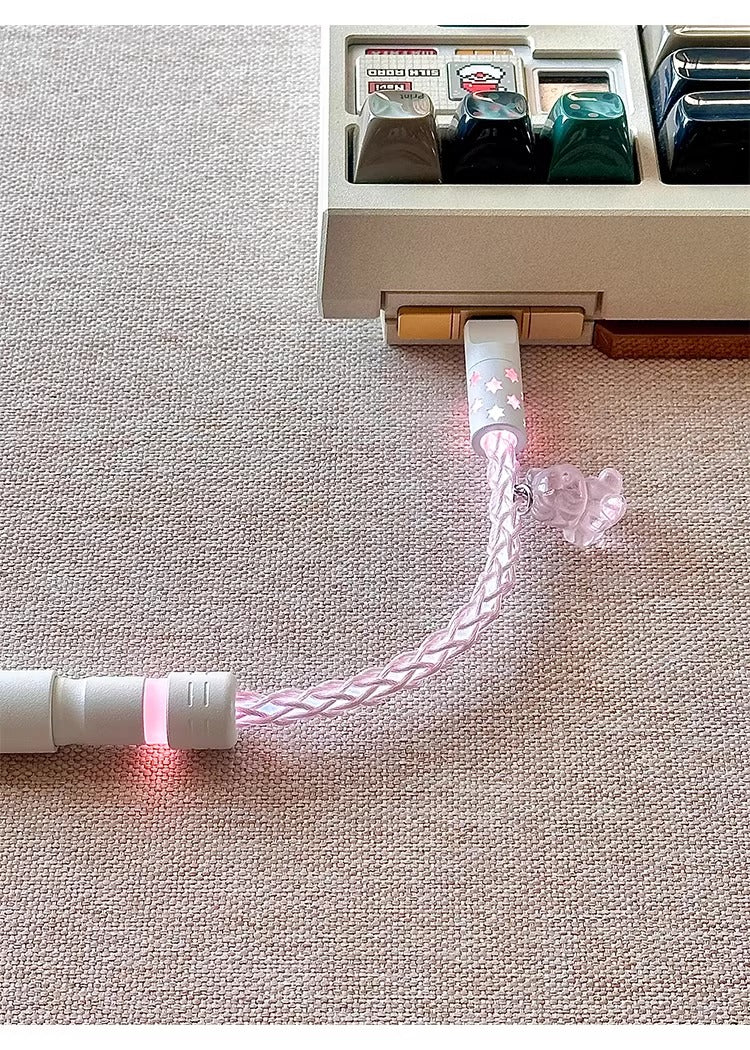 Pink purple single crystal copper, customized manual data cable for aviation plug mechanical keyboard, 8k return rate personalized keyboard cable