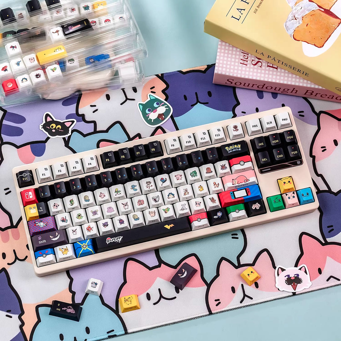 Pok é mon theme design, side engraved translucent characters/folded edges translucent side engraved keycaps, customized magnetic axis mechanical keyboard PBT thermal sublimation original factory highly personalized keycaps set
