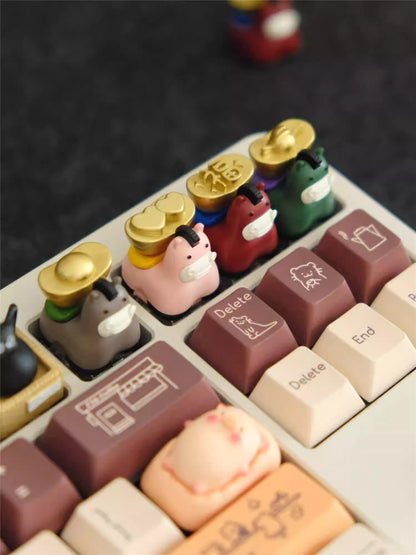 Chinese New Year, Year of the Horse, auspicious symbolism. Small horse shaped painted personalized keycaps, keyboard decorated keycaps