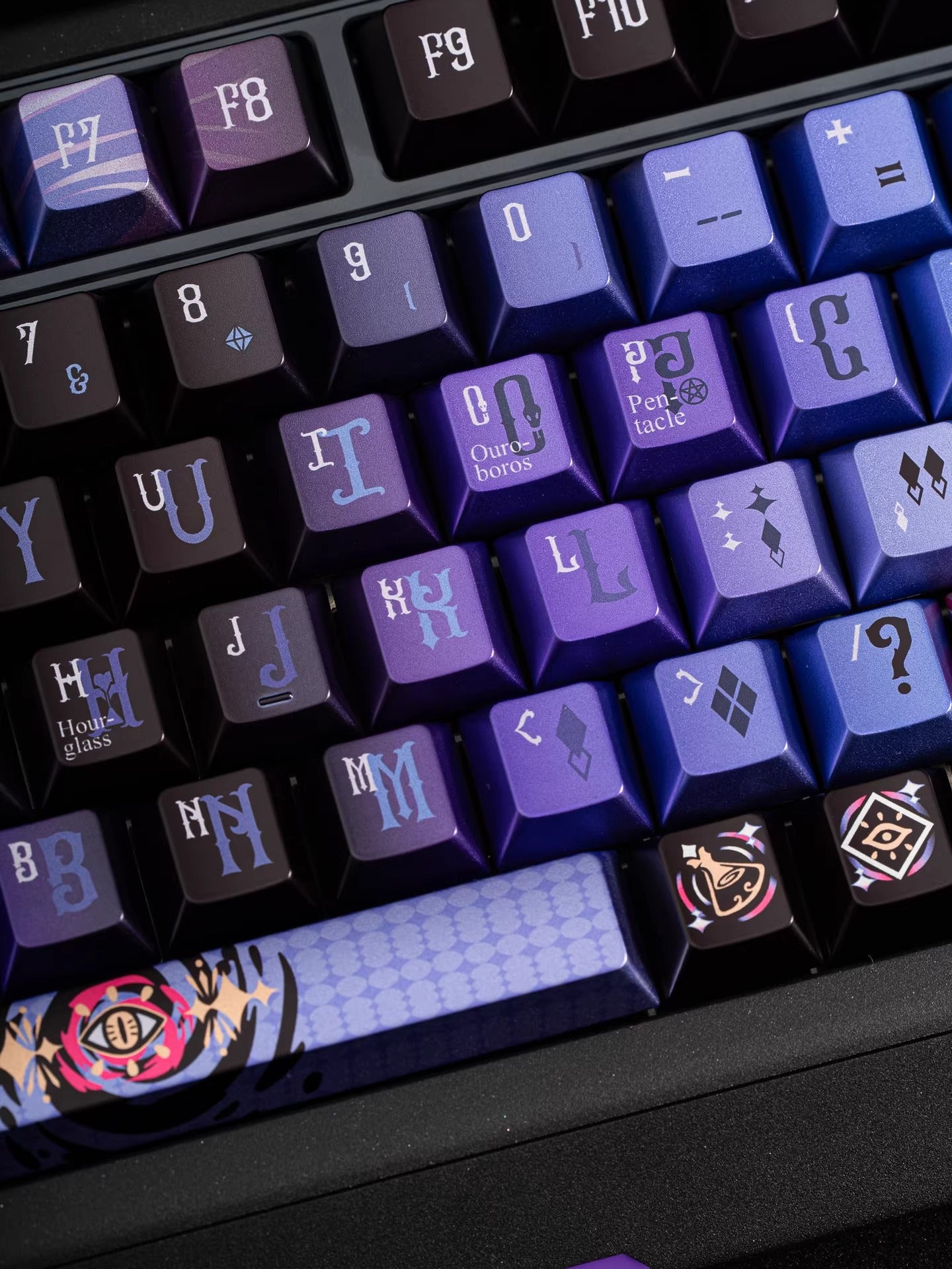 Secret Olympics Purple Black Cat Metal Paint PBT Customized Heat Sublimation Keycap Game Esports Mechanical Keyboard Decorative Keycap Set