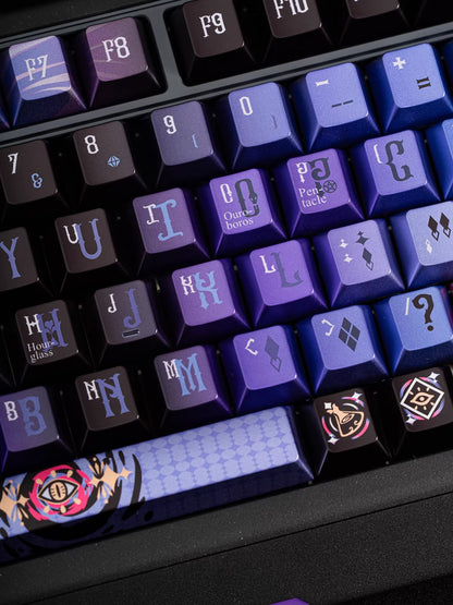 Secret Olympics Purple Black Cat Metal Paint PBT Customized Heat Sublimation Keycap Game Esports Mechanical Keyboard Decorative Keycap Set
