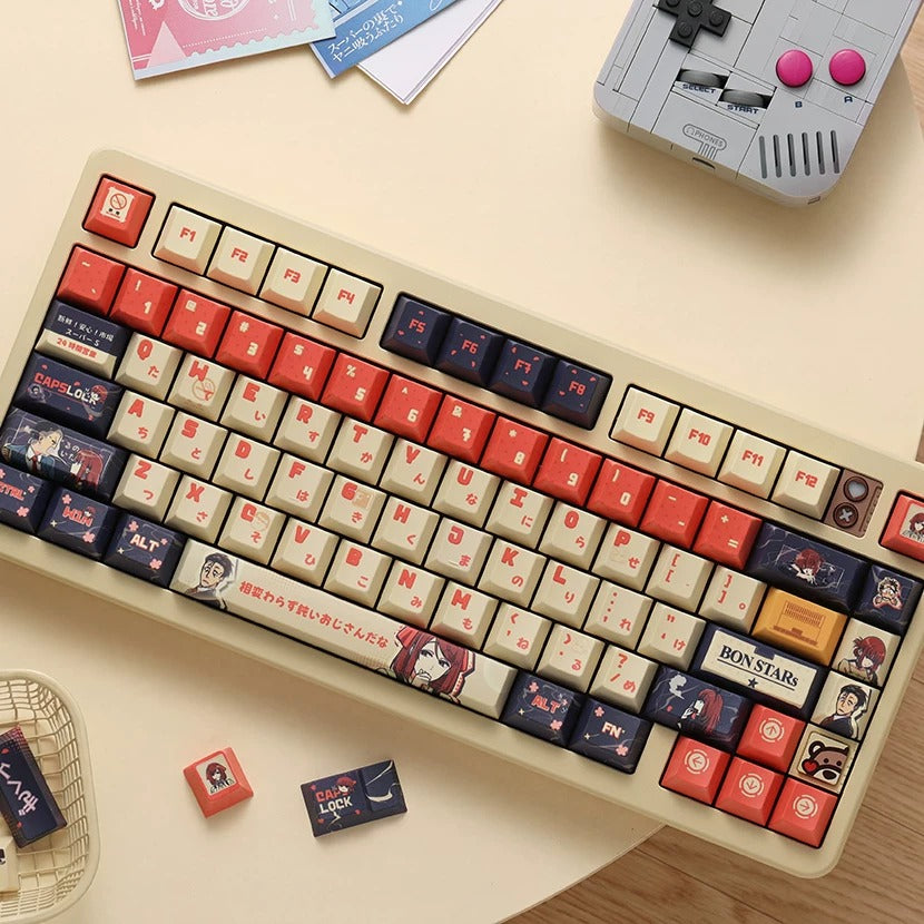 Smoking Behind the Supermarket with You，PBT material Original Factory Height,  mechanical keyboard replacement keycap set, Compatible with 61/64/68/75/84/87/104 Key Mechanical Keyboard Keycap Set