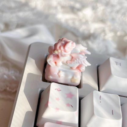 Pink stars, cute rocking carousel, personalized keycaps DIY handmade resin decorative keycaps