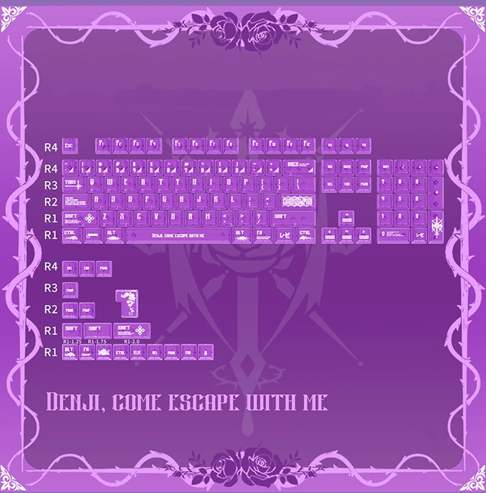Chainsaw Man theme, Reze Arc，PBT+PC material personalized keycap set, anime keycap culture peripheral mechanical keyboard decoration keycaps， Compatible with 61/64/68/75/84/87/104 key mechanical keyboard keycap set