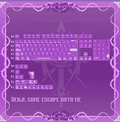 Chainsaw Man theme, Reze Arc，PBT+PC material personalized keycap set, anime keycap culture peripheral mechanical keyboard decoration keycaps， Compatible with 61/64/68/75/84/87/104 key mechanical keyboard keycap set