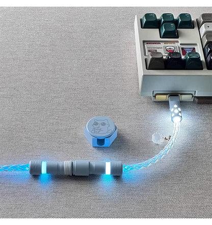 Single crystal copper overall luminous gradient white blue light aviation plug customized mechanical keyboard manual data cable