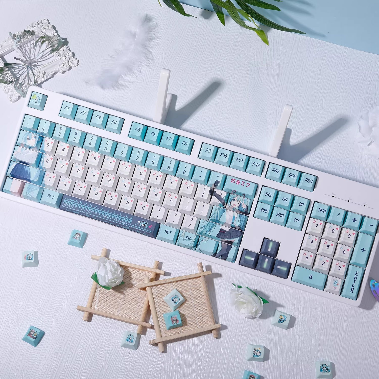 Hatsune Miku Theme PBT Material Hot Sublimation Process Personalized Keycap Set, Animation Music Theme Decoration Keycap Set