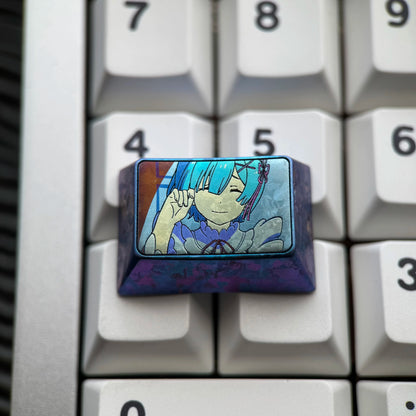 Re:Life in a different world from zero， Rem， Big key collection set Titanium alloy personalized keycaps, anime and game cultural creative keycaps, mechanical keyboard decorative keycaps