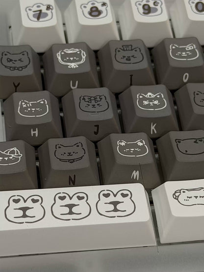 Emotional kitten theme design simple keycap replacement set, custom set personalized keycap series，PBT material, Original factory height, compatible with 61/64/68/75/84/87/104 mechanical keyboard keycap set