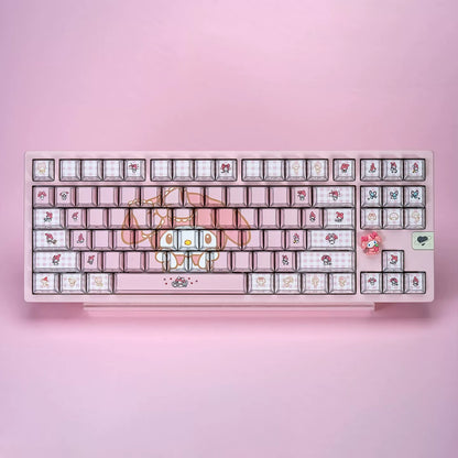 My Melody theme design personalized keycap set with folded edges, transparent side engraving, PBT material, heat sublimation process, original factory height mechanical keyboard decoration keycap set