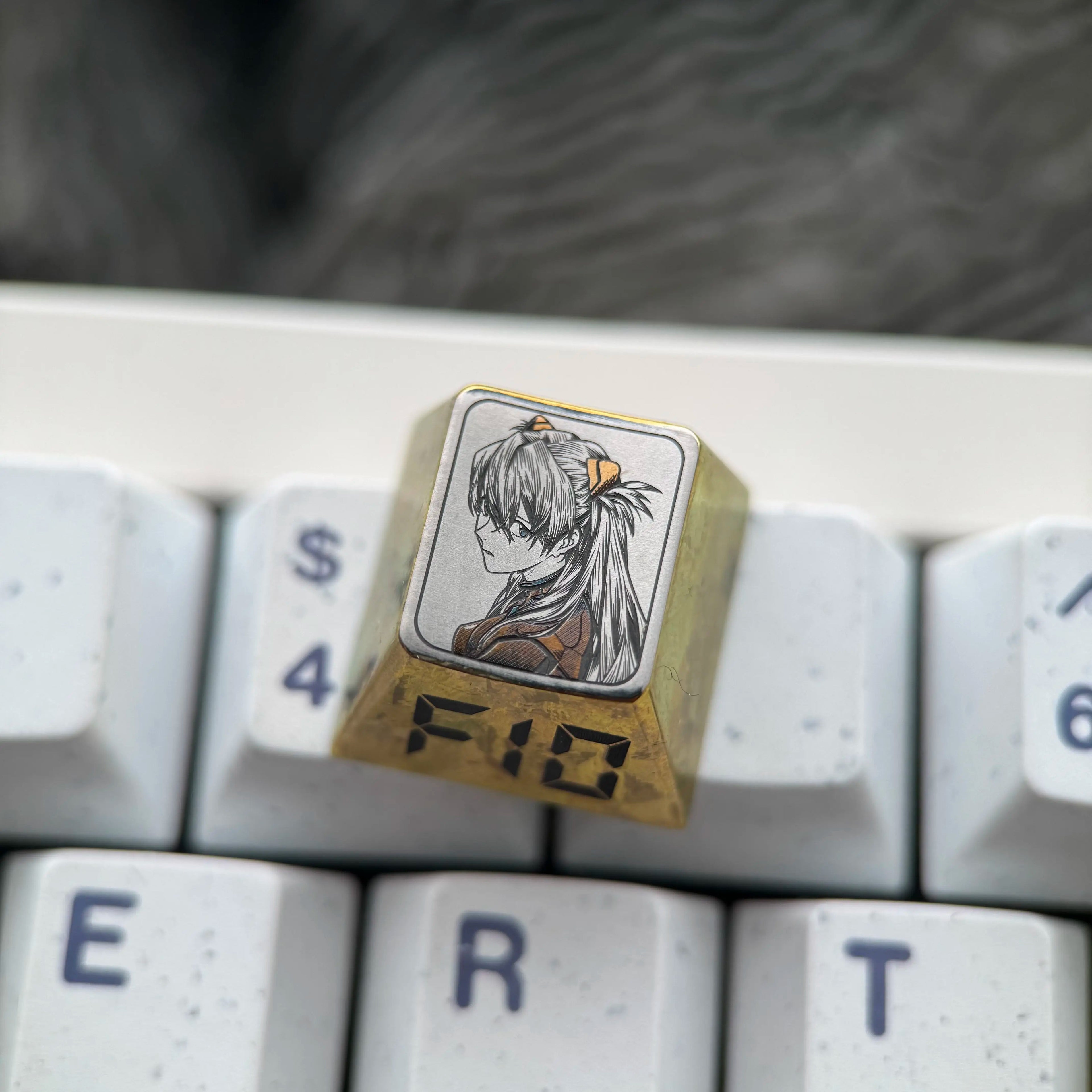 EVA， Asuka theme, F1-F12 precision carving 1 U titanium alloy personalized keycaps, anime and game cultural creative keycaps, mechanical keyboard decorative keycaps