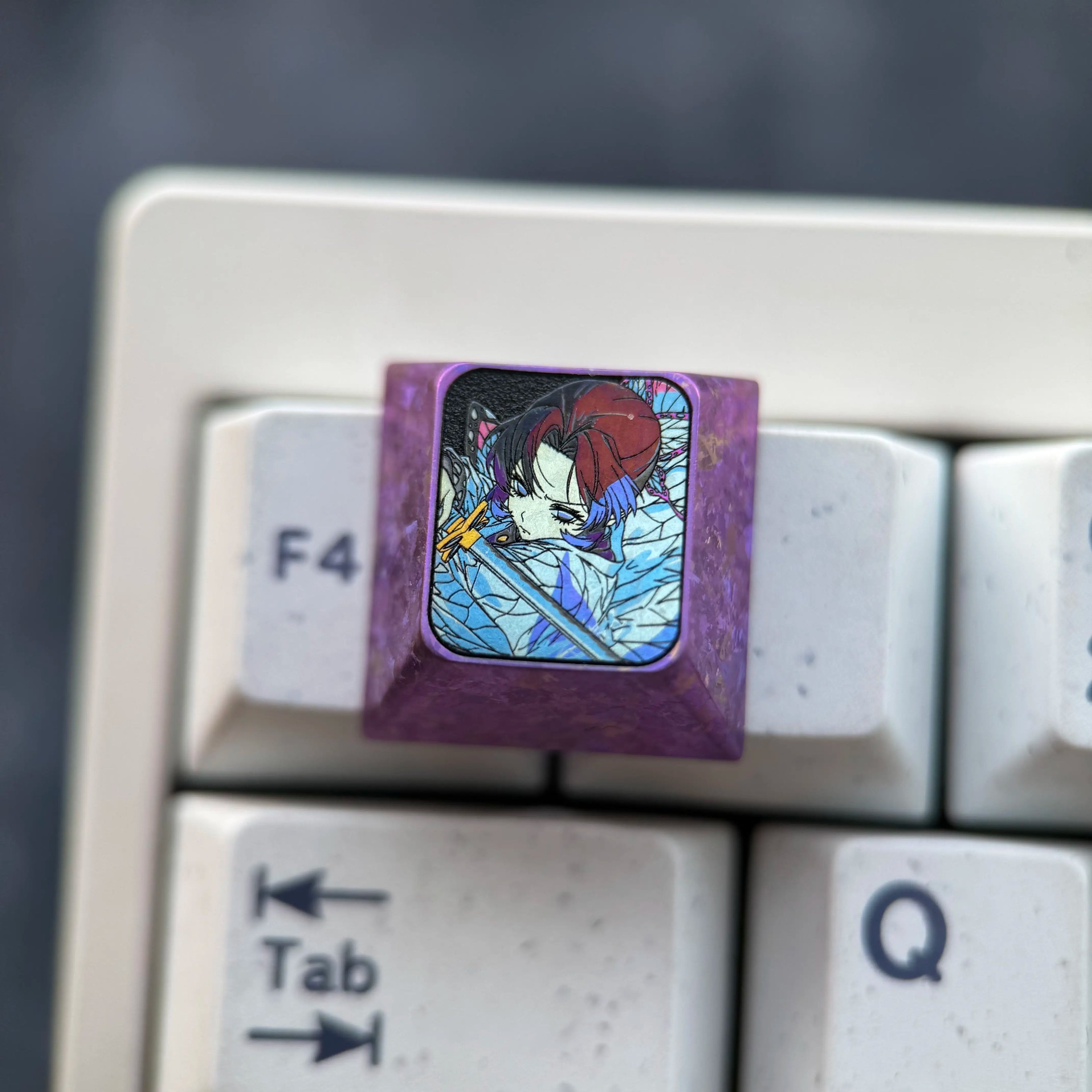 Demon Slayer，Kochou Shinobu， 8 options, 1U titanium alloy personalized keycaps, game anime cultural creative metal mechanical keyboard decorative keycaps