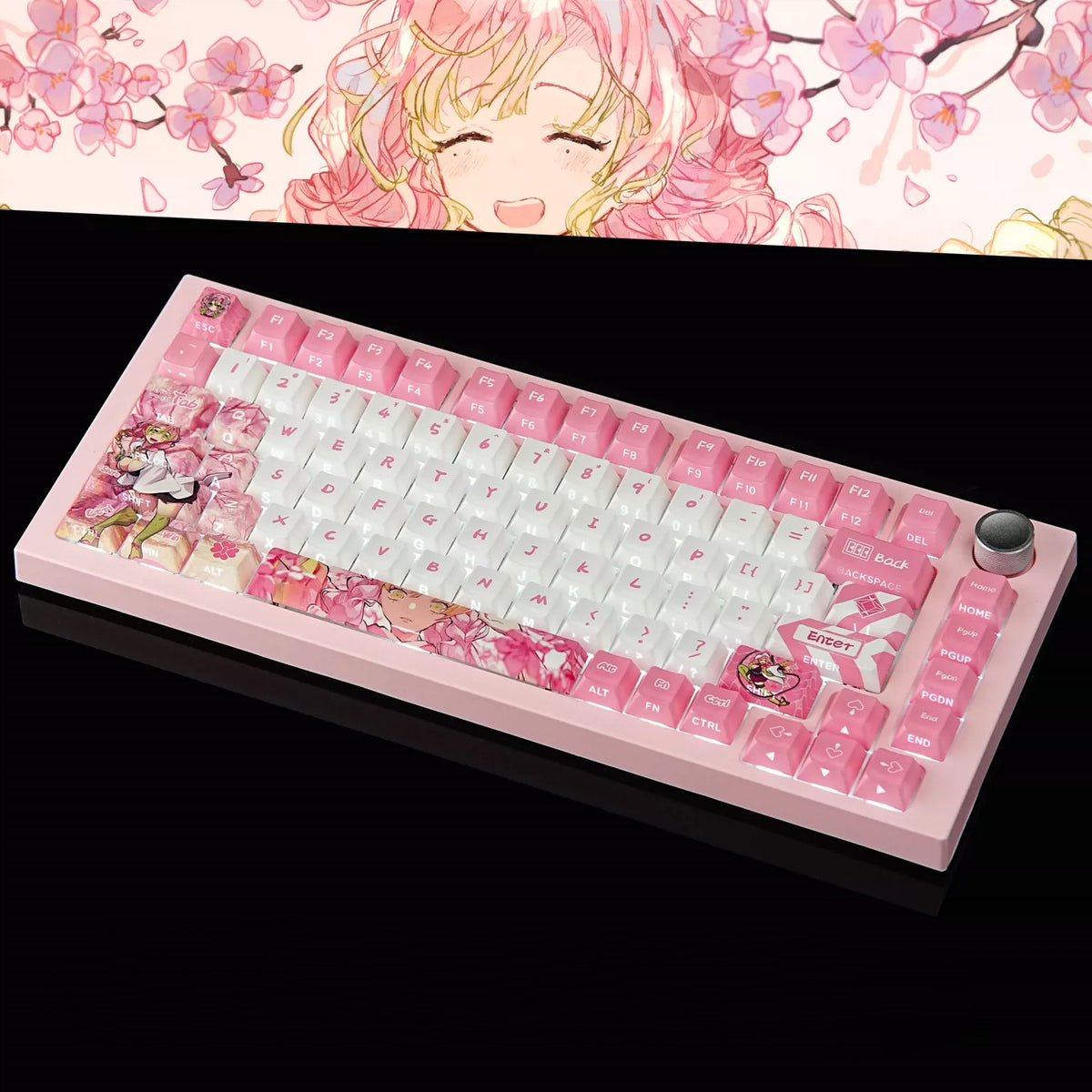Demon Slayer: Kimetsu No Yaiba, Kanroji Mitsuri Theme PBT material personalized keycaps, mechanical keyboard replacement keycap set, anime and game cultural and creative keycaps set, Compatible with 61/64/68/75/84/87/104 Key Mechanical Keyboard Keycap Set