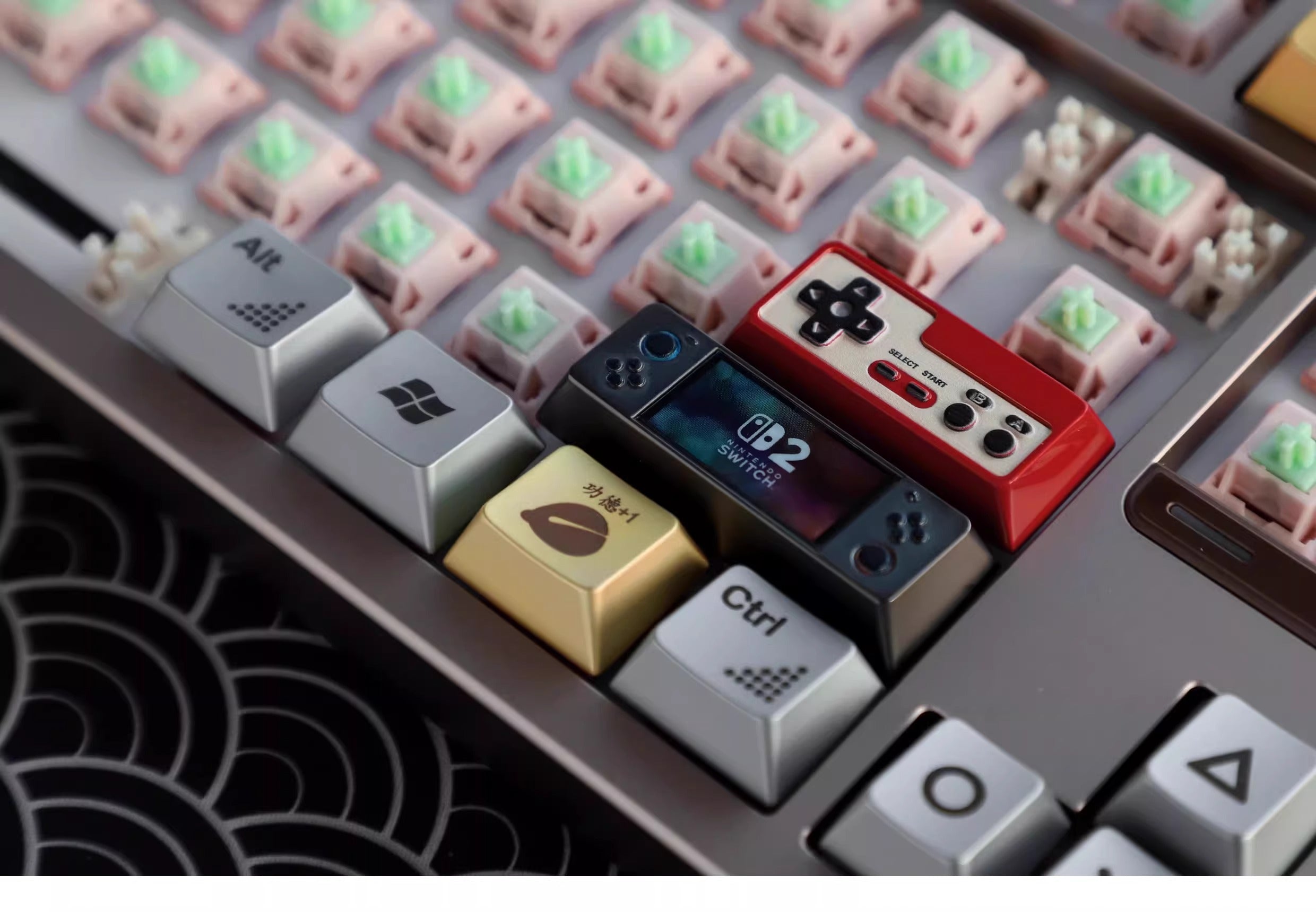 Metal die-cast, 2.25U red and white FC game console controller, mechanical keyboard cap, anodized metal keycap