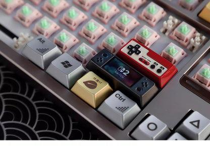 Metal die-cast, 2.25U red and white FC game console controller, mechanical keyboard cap, anodized metal keycap