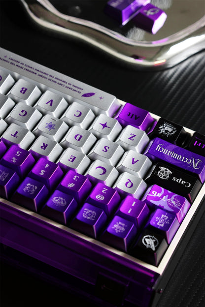 Purple astrological themed personalized keycap set, Metallic paint effect mechanical keyboard replacement keycap set,  creative keycaps set,61/64/68/75/84/87/104 Key Mechanical Keyboard Keycap Set