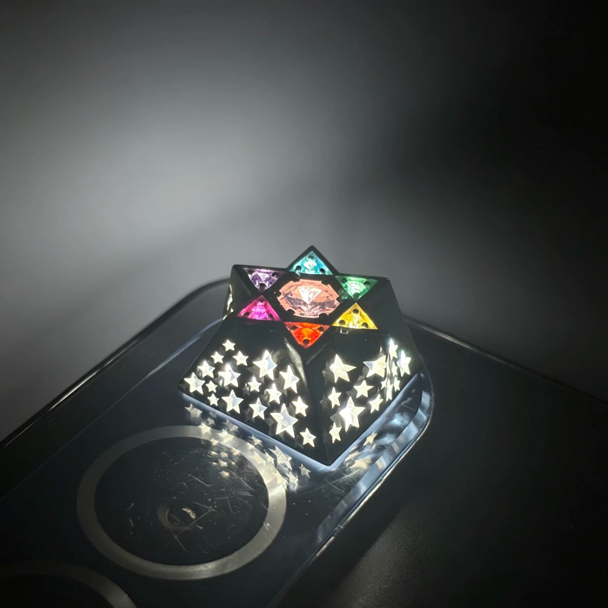 Hexagonal star, multi-color gemstone inlay, 925 sterling silver personalized keycap, hollowed out design mechanical keyboard metal decorative keycap
