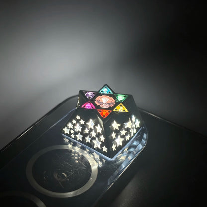 Hexagonal star, multi-color gemstone inlay, 925 sterling silver personalized keycap, hollowed out design mechanical keyboard metal decorative keycap