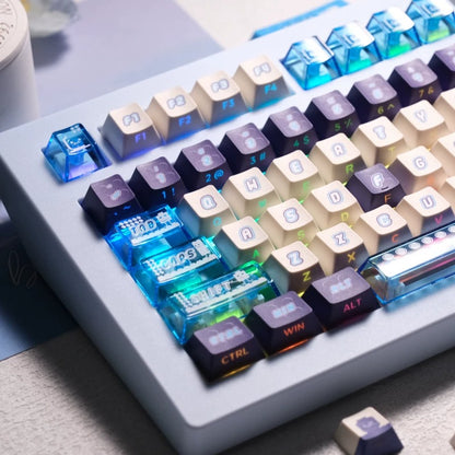Blue purple Lego set themed keycaps， PBT+PC material personalized keycap set, anime and games cultural creative decoration keycap set, compatible with 61/64/68/75/84/87/104 mechanical keyboard
