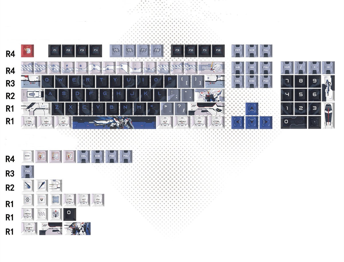 Gundam Theme Series Design Creative Set Keycaps, Light and Shadow Transparent, Folding Transparent Effect personalized keycap set, mechanical keyboard fashionable trend keycap compatible with 61/64/68/75/84/87/104 key mechanical keyboard