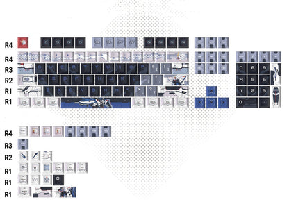 Gundam Theme Series Design Creative Set Keycaps, Light and Shadow Transparent, Folding Transparent Effect personalized keycap set, mechanical keyboard fashionable trend keycap compatible with 61/64/68/75/84/87/104 key mechanical keyboard