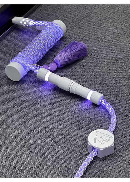 Pink/purple, single crystal copper spiral integral luminous aviation plug, manually customized data cable, keyboard cable