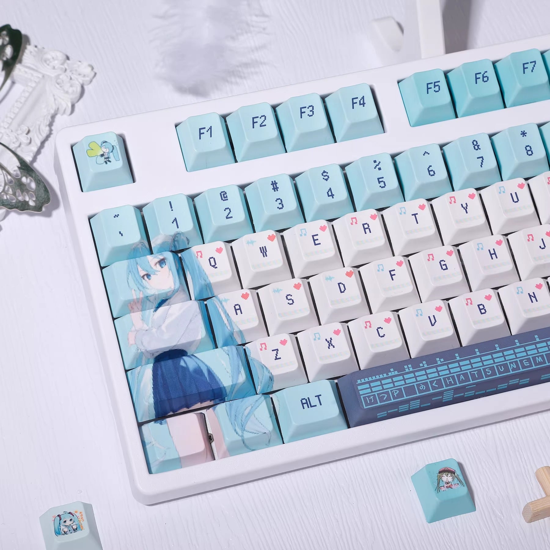 Hatsune Miku Theme PBT Material Hot Sublimation Process Personalized Keycap Set, Animation Music Theme Decoration Keycap Set