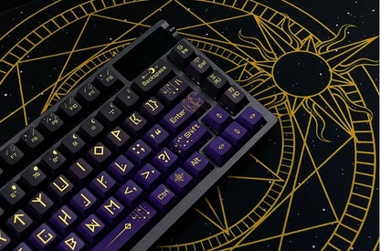 Night Sky Fantasy Theme Design with Large Characters PBT material personalized keycap set, mechanical keyboard replacement decorative keycaps, Starry Sky Divination Keycaps Compatible with 61/64/68/75/84/87/104 Key Mechanical Keyboards