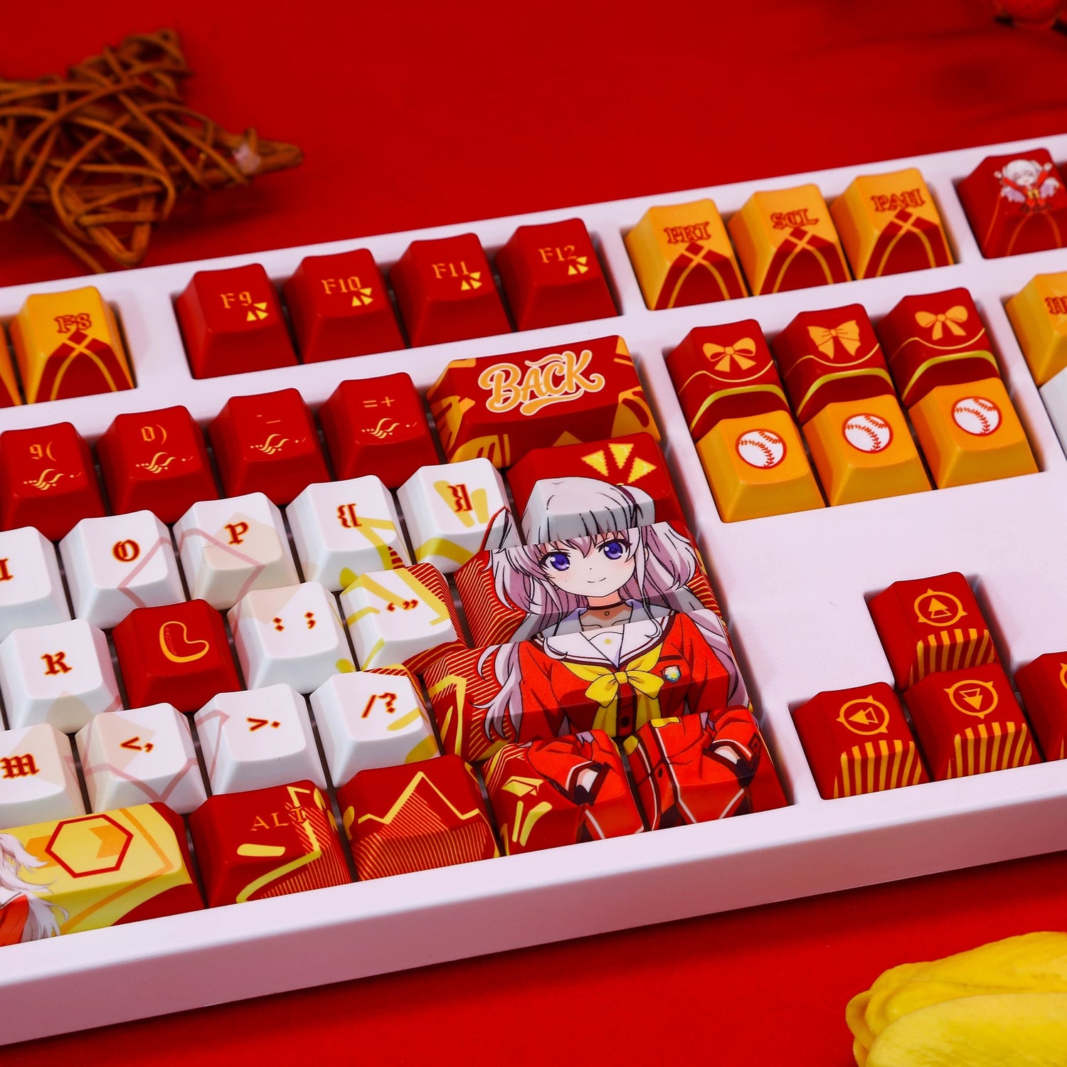 Charlotte‌  theme,Tomori Nao， PBT material personalized keycap set, anime keycap culture peripheral mechanical keyboard decoration keycaps， Compatible with 61/64/68/75/84/87/104 key mechanical keyboard keycap set