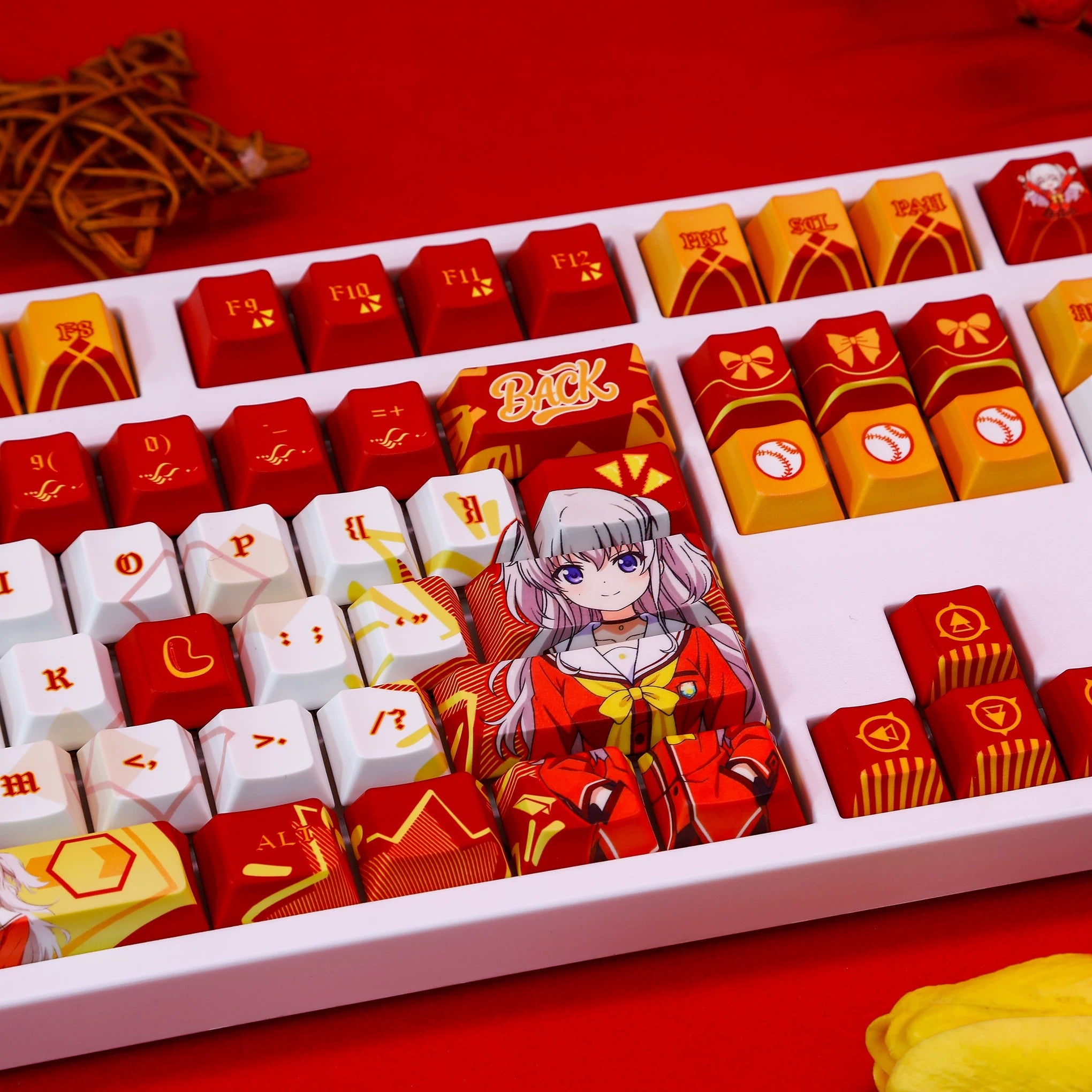 Charlotte‌  theme,Tomori Nao， PBT material personalized keycap set, anime keycap culture peripheral mechanical keyboard decoration keycaps， Compatible with 61/64/68/75/84/87/104 key mechanical keyboard keycap set