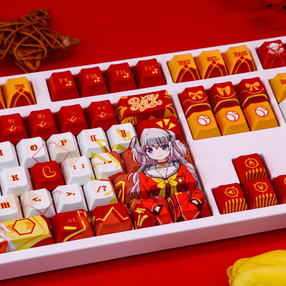 Charlotte‌  theme,Tomori Nao， PBT material personalized keycap set, anime keycap culture peripheral mechanical keyboard decoration keycaps， Compatible with 61/64/68/75/84/87/104 key mechanical keyboard keycap set